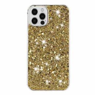 For iPhone 12 Pro Transparent Frame Glitter Powder TPU Phone Case(Gold)