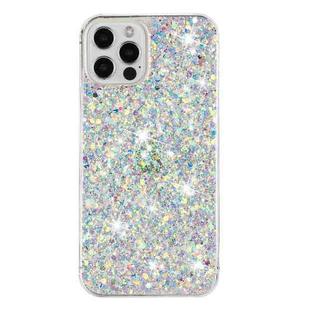 For iPhone 12 Pro Max Transparent Frame Glitter Powder TPU Phone Case(White)