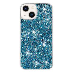 For iPhone 13 Transparent Frame Glitter Powder TPU Phone Case(Blue)