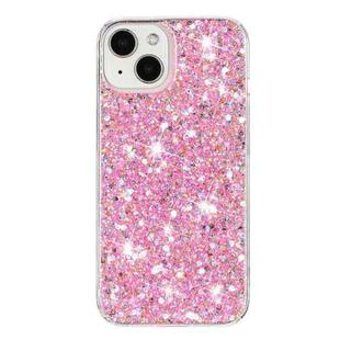 For iPhone 14 Plus Transparent Frame Glitter Powder TPU Phone Case(Pink)