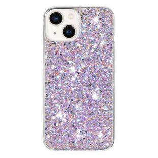 For iPhone 14 Plus Transparent Frame Glitter Powder TPU Phone Case(Purple)