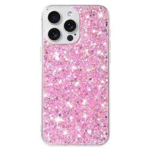 For iPhone 14 Pro Transparent Frame Glitter Powder TPU Phone Case(Pink)