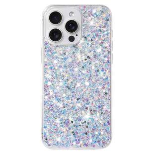 For iPhone 14 Pro Transparent Frame Glitter Powder TPU Phone Case(White)