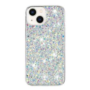 For iPhone 15 Plus Transparent Frame Glitter Powder TPU Phone Case(White)