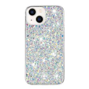 For iPhone 15 Transparent Frame Glitter Powder TPU Phone Case(White)