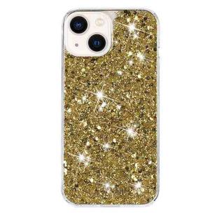 For iPhone 15 Transparent Frame Glitter Powder TPU Phone Case(Gold)