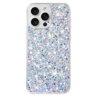 For iPhone 15 Pro Max Transparent Frame Glitter Powder TPU Phone Case(White)