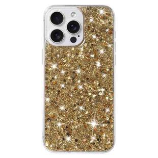 For iPhone 15 Pro Max Transparent Frame Glitter Powder TPU Phone Case(Gold)