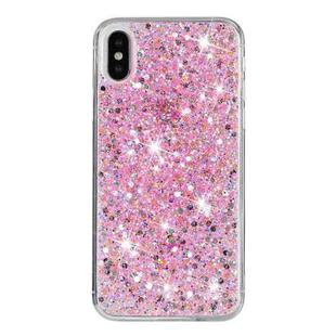 For iPhone X Transparent Frame Glitter Powder TPU Phone Case(Pink)