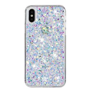 For iPhone X Transparent Frame Glitter Powder TPU Phone Case(White)
