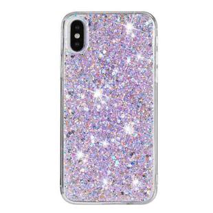 For iPhone X Transparent Frame Glitter Powder TPU Phone Case(Purple)