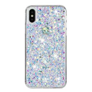 For iPhone XS Max Transparent Frame Glitter Powder TPU Phone Case(White)