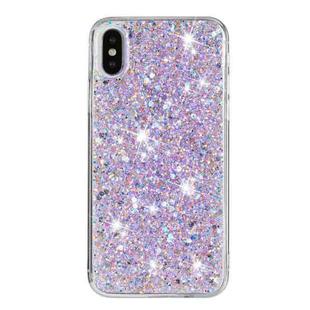 For iPhone XR Transparent Frame Glitter Powder TPU Phone Case(Purple)