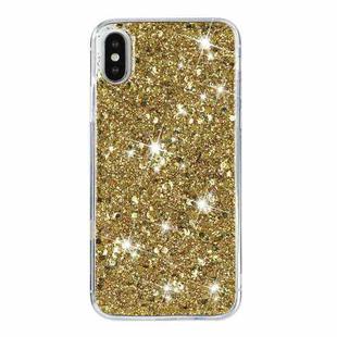 For iPhone XR Transparent Frame Glitter Powder TPU Phone Case(Gold)