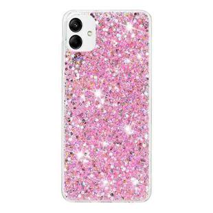 For Samsung Galaxy A05 Transparent Frame Glitter Powder TPU Phone Case(Pink)