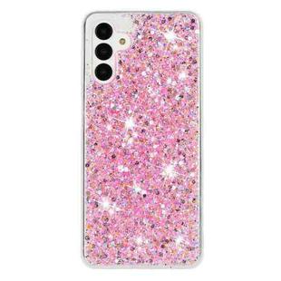 For Samsung Galaxy A35 5G Transparent Frame Glitter Powder TPU Phone Case(Pink)