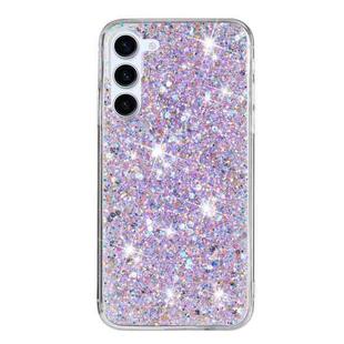 For Samsung Galaxy S23 5G Transparent Frame Glitter Powder TPU Phone Case(Purple)