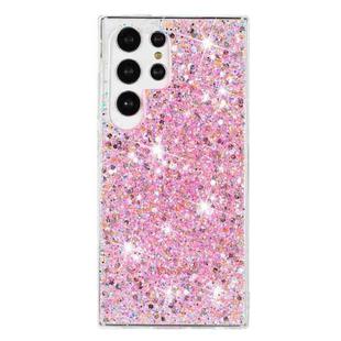 For Samsung Galaxy S24 Ultra 5G Transparent Frame Glitter Powder TPU Phone Case(Pink)