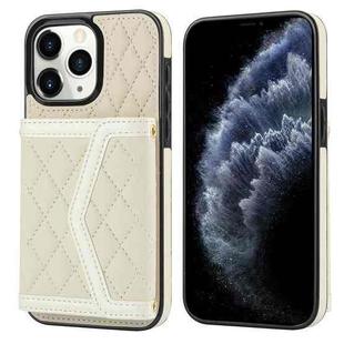 For iPhone 11 Pro Max Splicing Rhombic Texture Card Bag Phone Case with Long Lanyard(Beige)