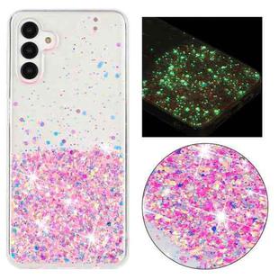 For Samsung Galaxy A04S Transparent Frame Noctilucent Glitter Powder TPU Phone Case(Pink)