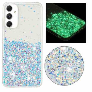 For Samsung Galaxy A05s Transparent Frame Noctilucent Glitter Powder TPU Phone Case(White)