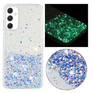 For Samsung Galaxy A05s Transparent Frame Noctilucent Glitter Powder TPU Phone Case(Purple)