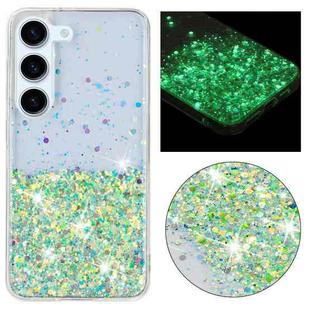 For Samsung Galaxy S23+ 5G Transparent Frame Noctilucent Glitter Powder TPU Phone Case(Green)