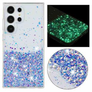 For Samsung Galaxy S23 Ultra 5G Transparent Frame Noctilucent Glitter Powder TPU Phone Case(Purple)