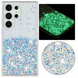 For Samsung Galaxy S24 Ultra 5G Transparent Frame Noctilucent Glitter Powder TPU Phone Case(White)