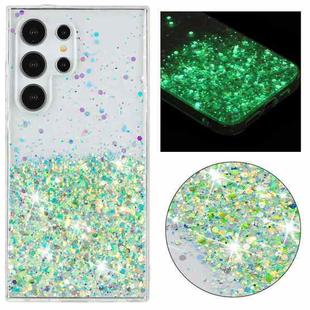 For Samsung Galaxy S24 Ultra 5G Transparent Frame Noctilucent Glitter Powder TPU Phone Case(Green)