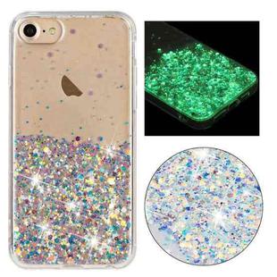 For iPhone 8 / 7 Transparent Frame Noctilucent Glitter Powder TPU Phone Case(White)