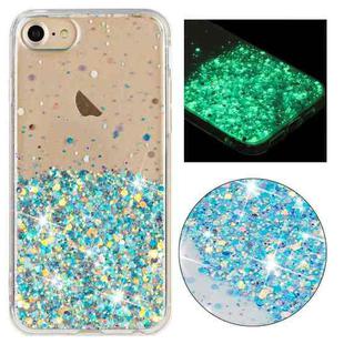 For iPhone 8 / 7 Transparent Frame Noctilucent Glitter Powder TPU Phone Case(Blue)