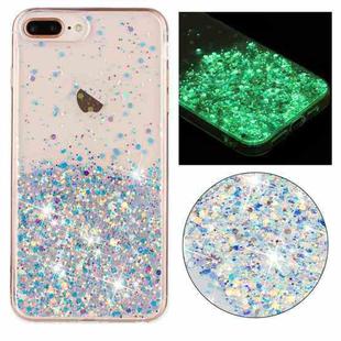 For iPhone 8 Plus / 7 Plus Transparent Frame Noctilucent Glitter Powder TPU Phone Case(White)