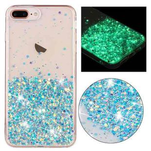 For iPhone 8 Plus / 7 Plus Transparent Frame Noctilucent Glitter Powder TPU Phone Case(Blue)