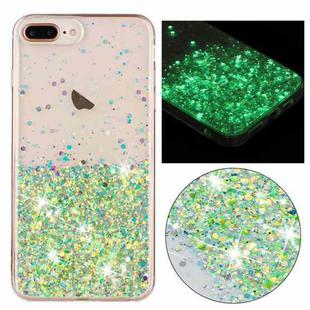 For iPhone 8 Plus / 7 Plus Transparent Frame Noctilucent Glitter Powder TPU Phone Case(Green)