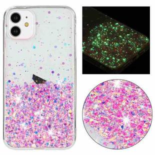 For iPhone 11 Transparent Frame Noctilucent Glitter Powder TPU Phone Case(Pink)