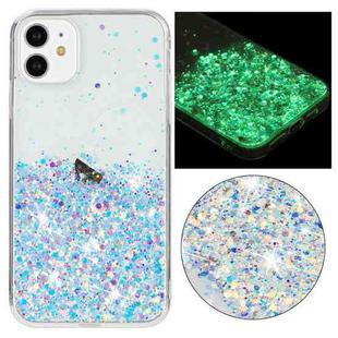 For iPhone 11 Transparent Frame Noctilucent Glitter Powder TPU Phone Case(White)