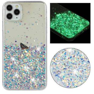 For iPhone 11 Pro Max Transparent Frame Noctilucent Glitter Powder TPU Phone Case(White)