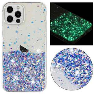 For iPhone 12 Pro Transparent Frame Noctilucent Glitter Powder TPU Phone Case(Purple)