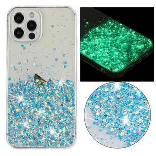 For iPhone 12 Pro Transparent Frame Noctilucent Glitter Powder TPU Phone Case(Blue)