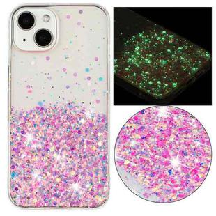 For iPhone 13 Transparent Frame Noctilucent Glitter Powder TPU Phone Case(Pink)