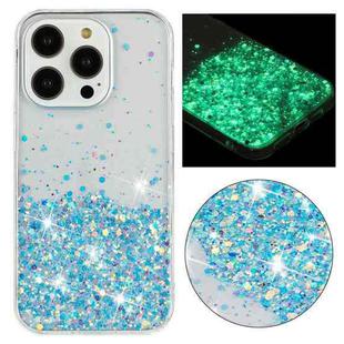 For iPhone 13 Pro Transparent Frame Noctilucent Glitter Powder TPU Phone Case(Blue)