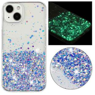 For iPhone 14 Transparent Frame Noctilucent Glitter Powder TPU Phone Case(Purple)