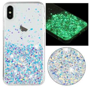For iPhone X Transparent Frame Noctilucent Glitter Powder TPU Phone Case(White)