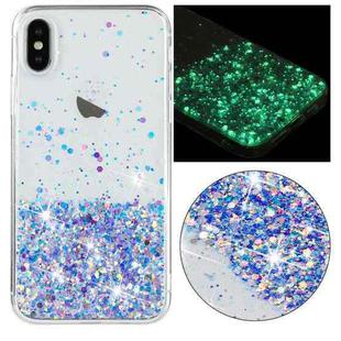 For iPhone X Transparent Frame Noctilucent Glitter Powder TPU Phone Case(Purple)