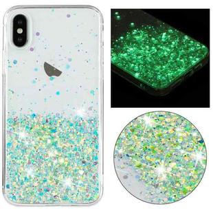 For iPhone X Transparent Frame Noctilucent Glitter Powder TPU Phone Case(Green)