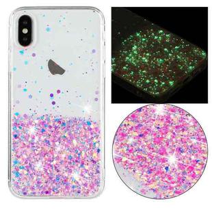 For iPhone XS Max Transparent Frame Noctilucent Glitter Powder TPU Phone Case(Pink)