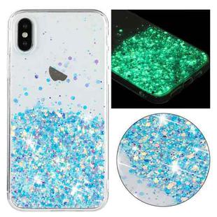 For iPhone XS Max Transparent Frame Noctilucent Glitter Powder TPU Phone Case(Blue)