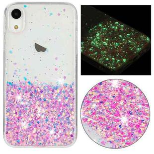 For iPhone XR Transparent Frame Noctilucent Glitter Powder TPU Phone Case(Pink)