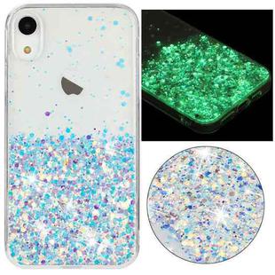 For iPhone XR Transparent Frame Noctilucent Glitter Powder TPU Phone Case(White)